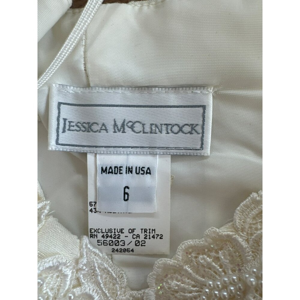 Vintage Jessica McClintock Ivory Lace Dress 6 Off-Shoulder Beaded Bridal Mini - Picture 6 of 12